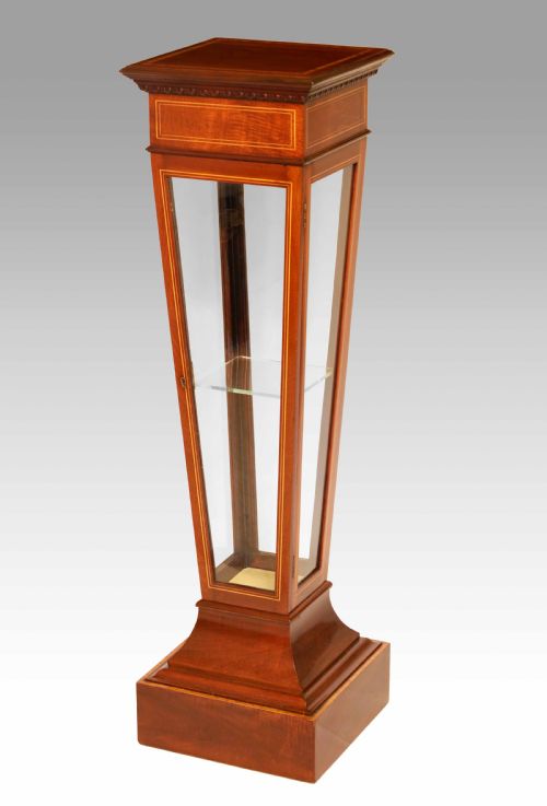 a quality victorian inlaid mahogany glazed display pedestal - CATEGORY: ANTIQUE FURNITURE - DATED VICTORIAN