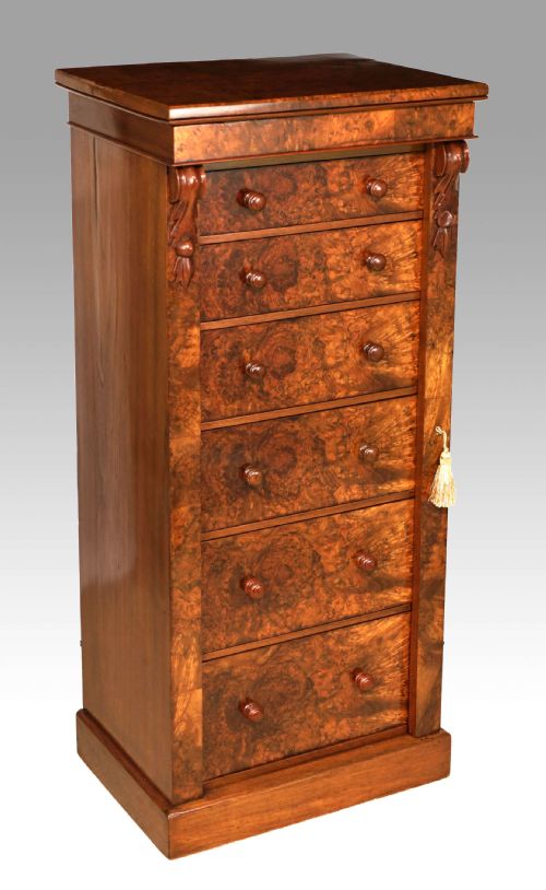 a victorian figured burr walnut wellington chest - CATEGORY: ANTIQUE CHEST OF DRAWERS - DATED VICTORIAN