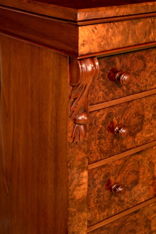 A VICTORIAN FIGURED BURR WALNUT WELLINGTON CHEST - ADDITIONAL PHOTO 1