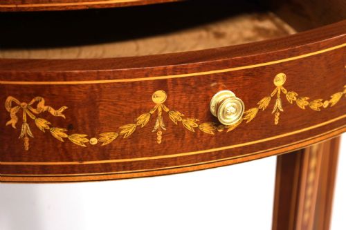 A LATE VICTORIAN MAHOGANY INLAID DEMI LUNE SIDE TABLE - ADDITIONAL PHOTO 3