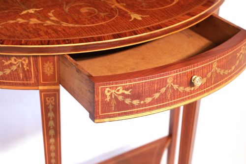 A QUALITY LATE VICTORIAN MAHOGANY INLAID DEMI LUNE TABLE - ADDITIONAL PHOTO 3