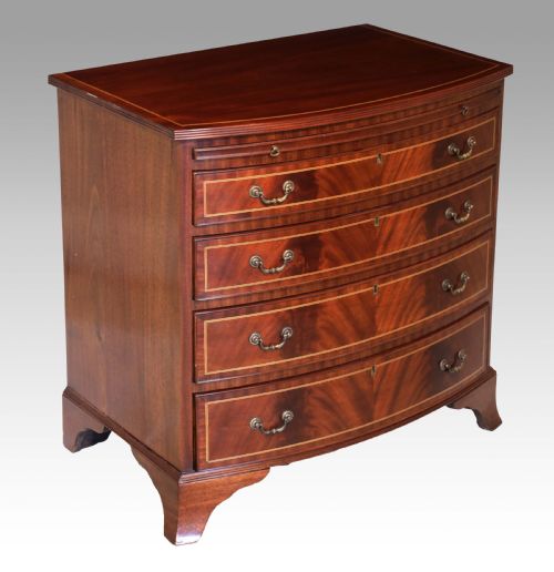 the quality edwardian mahogany inlaid bow fronted chest - CATEGORY: ANTIQUE CHEST OF DRAWERS - DATED EDWARDIAN