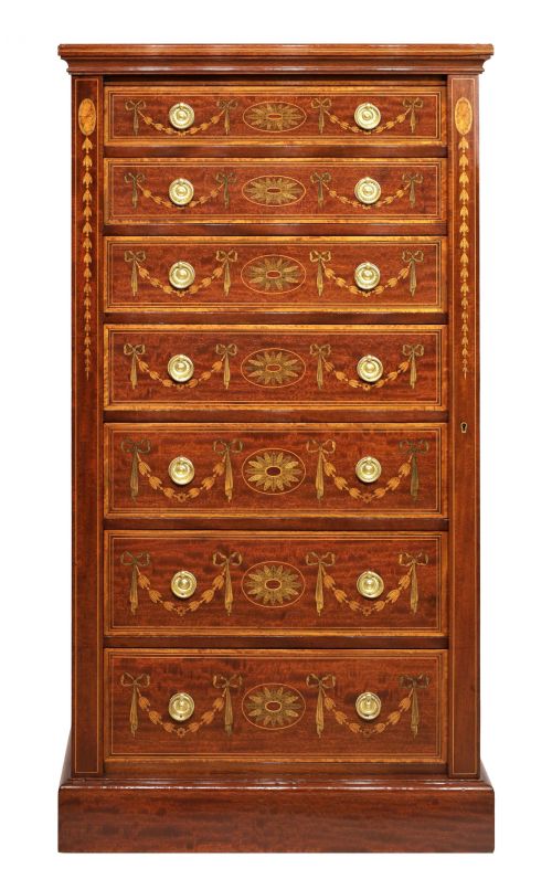 A FINE AND RARE VICTORIAN INLAID MAHOGANY WALNUT WELLINGTON CHEST - ADDITIONAL PHOTO 1