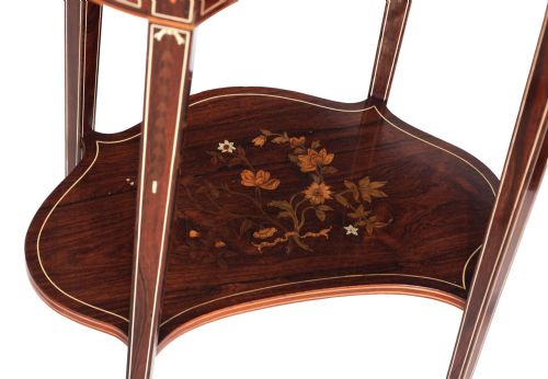 A PAIR OF INLAID VICTORIAN ROSEWOOD KIDNEY SIDE TABLES - ADDITIONAL PHOTO 1