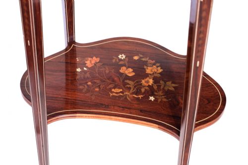A PAIR OF INLAID VICTORIAN ROSEWOOD KIDNEY SIDE TABLES - ADDITIONAL PHOTO 2