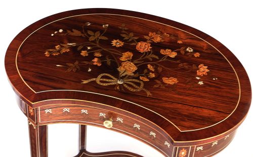 A PAIR OF INLAID VICTORIAN ROSEWOOD KIDNEY SIDE TABLES - ADDITIONAL PHOTO 3