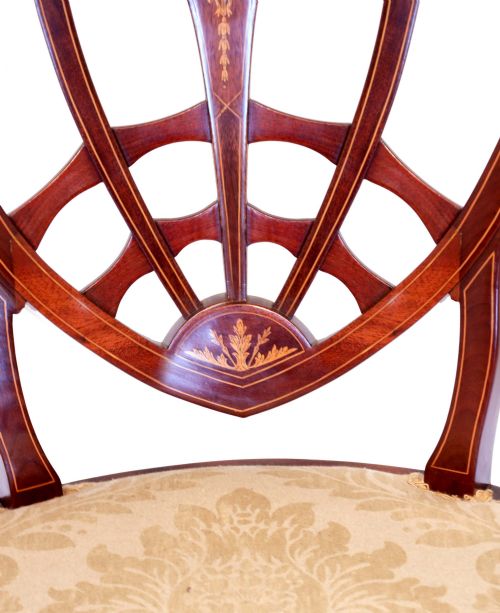 A FINE PAIR OF VICTORIAN INLAID MAHOGANY PETAL BACK ARMCHAIRS - ADDITIONAL PHOTO 1