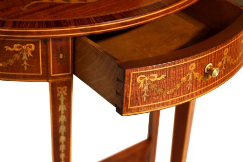 A QUALITY LATE VICTORIAN MAHOGANY INLAID DEMI LUNE TABLE - ADDITIONAL PHOTO 2