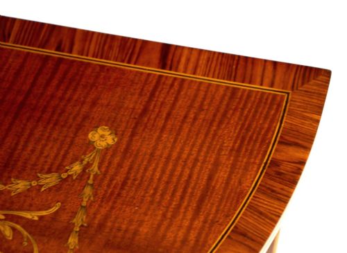 A QUALITY LATE VICTORIAN MAHOGANY INLAID DEMI LUNE TABLE - ADDITIONAL PHOTO 5