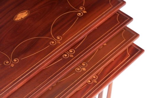 A LATE VICTORIAN MAHOGANY INLAID QUARTETTO NEST OF TABLES - ADDITIONAL PHOTO 2