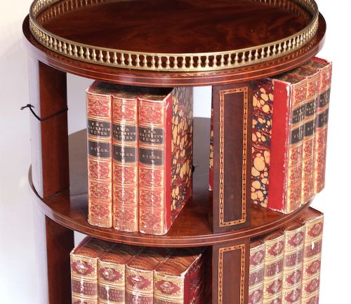 A FINE EDWARDIAN BURR WALNUT INLAID REVOLVING LIBRARY BOOKCASE - ADDITIONAL PHOTO 1