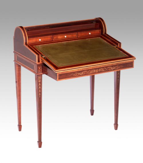 A QUALITY LATE VICTORIAN MAHOGANY INLAID CYLINDER DESK - ADDITIONAL PHOTO 1