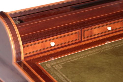 A QUALITY LATE VICTORIAN MAHOGANY INLAID CYLINDER DESK - ADDITIONAL PHOTO 2