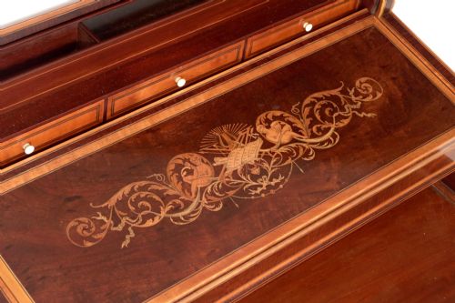 A QUALITY LATE VICTORIAN MAHOGANY INLAID CYLINDER DESK - ADDITIONAL PHOTO 5