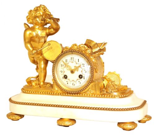 A 19TH CENTURY FRENCH ORMOLU MARBLE MANTEL CLOCK - ADDITIONAL PHOTO 1
