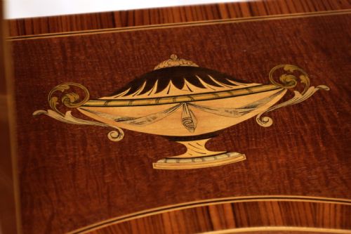 A LATE 19TH CENTURY MAHOGANY INLAID DEMILUNE TABLE - ADDITIONAL PHOTO 2