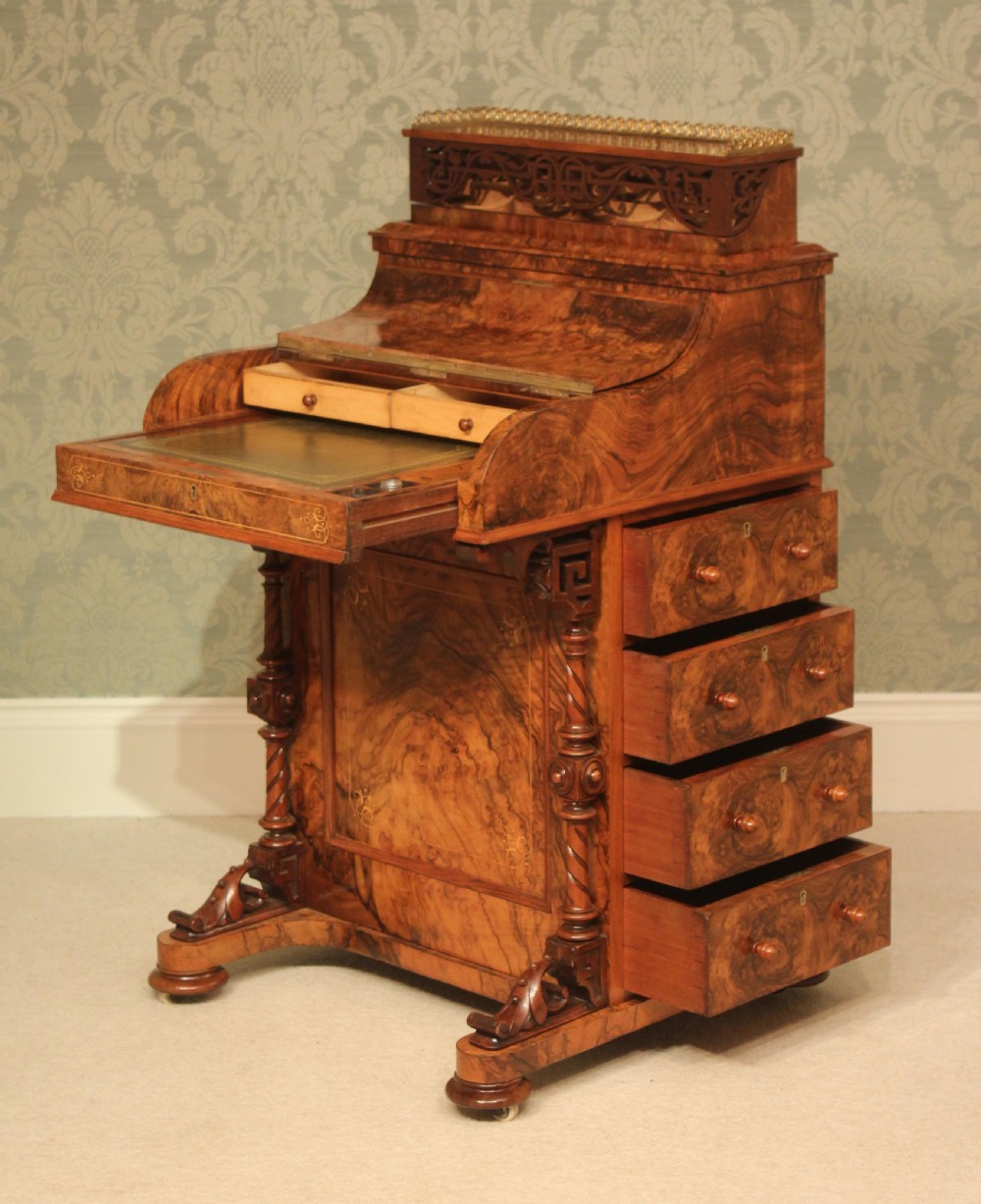 A Fine Quality Victorian Burr Walnut inlaid Piano Top, Pop up Davenport by James shoolbred & Co  View II
