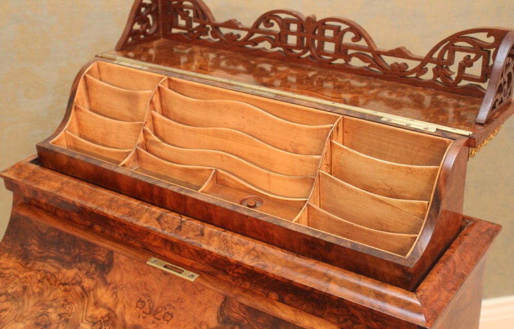 A Fine Quality Victorian Burr Walnut inlaid Piano Top, Pop up Davenport by James shoolbred & Co  View IV