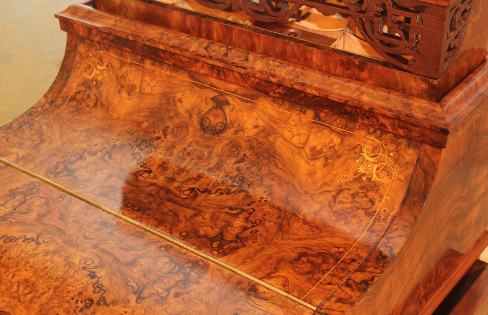 A Fine Quality Victorian Burr Walnut inlaid Piano Top, Pop up Davenport by James shoolbred & Co  View XII