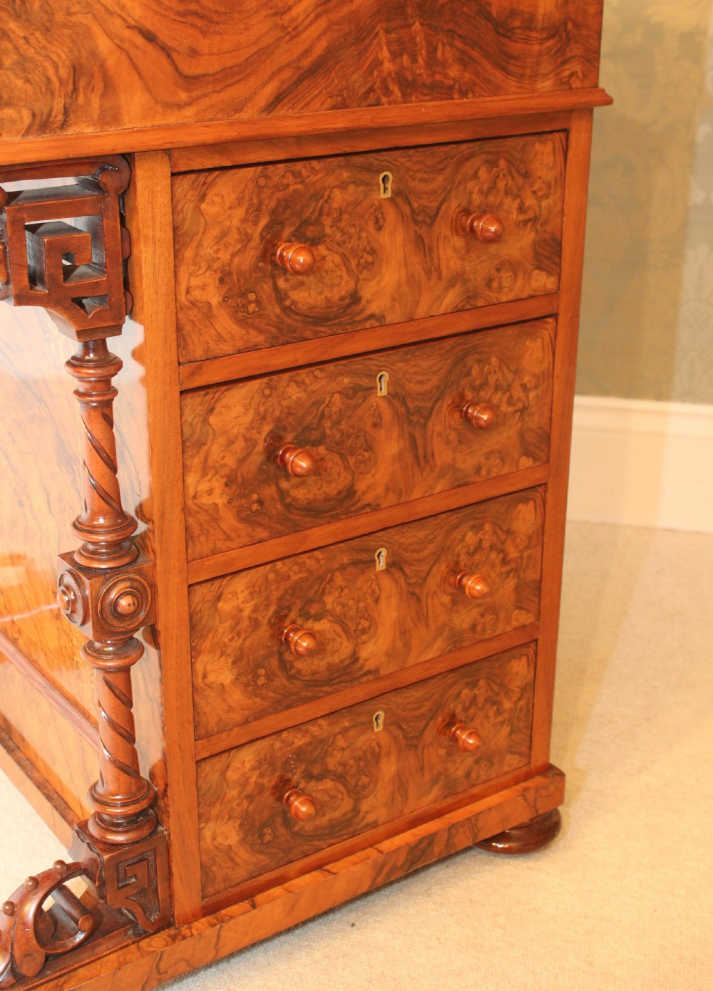 A Fine Quality Victorian Burr Walnut inlaid Piano Top, Pop up Davenport by James shoolbred & Co  View XIII