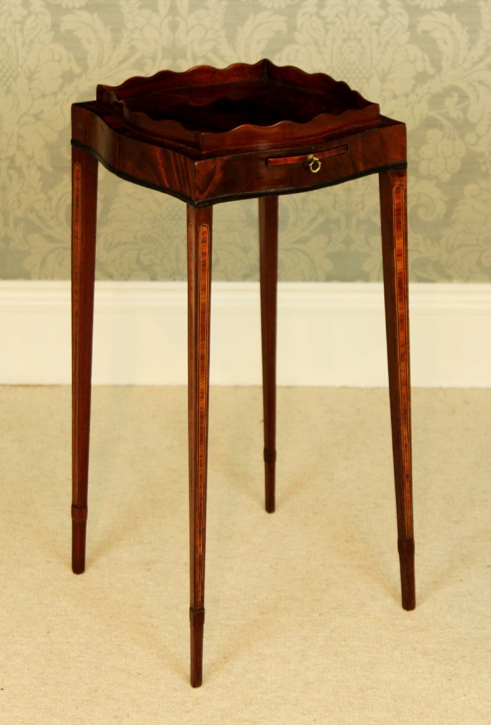An Attractive Fine Edwardian mahogany inlaid kettle stand. View II
