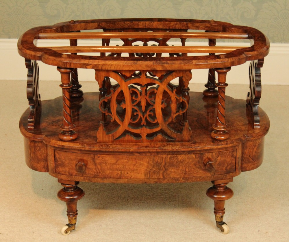 A Beautiful Victorian Burr Walnut Oval Canterbury. View II