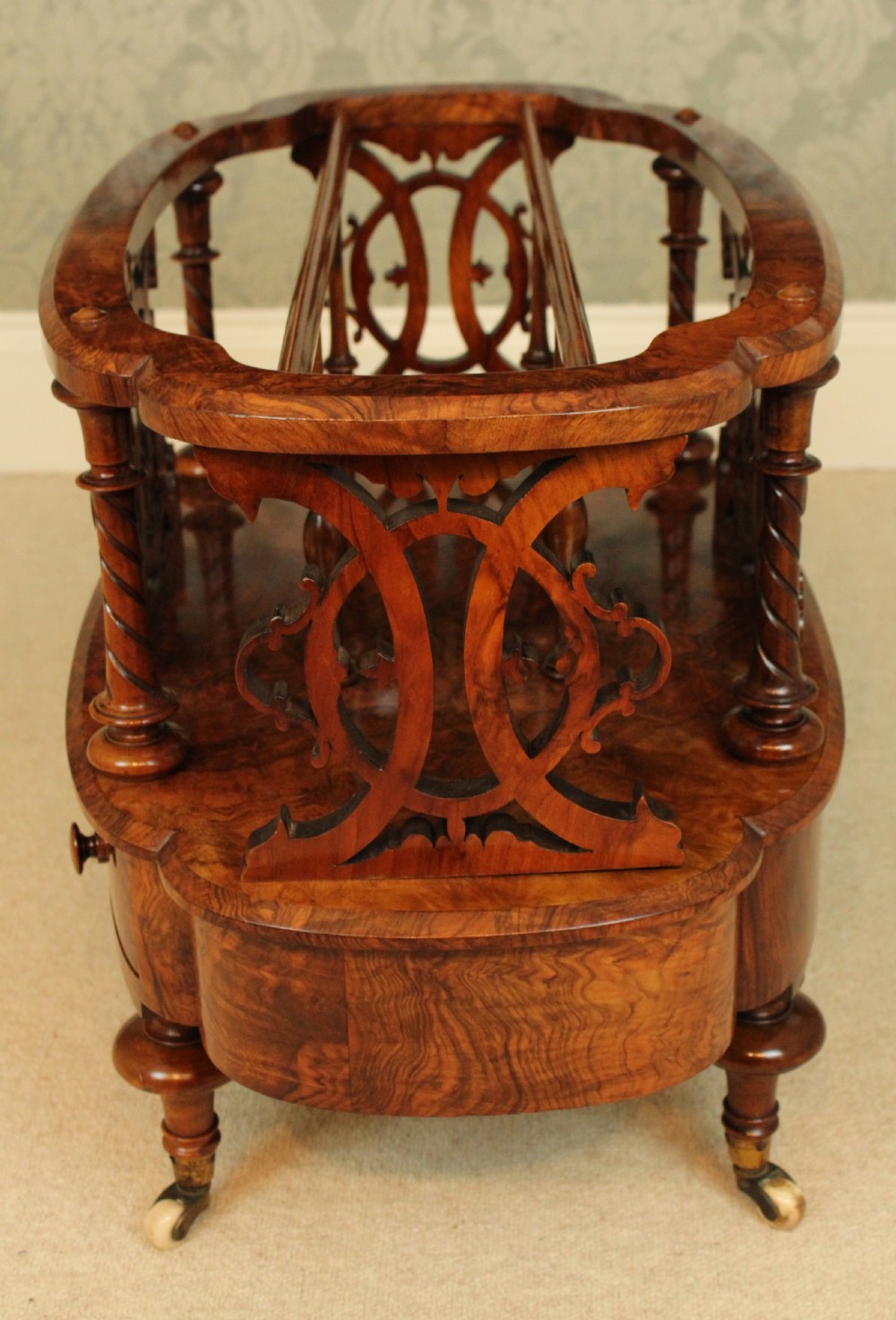 A Beautiful Victorian Burr Walnut Oval Canterbury. View VIII