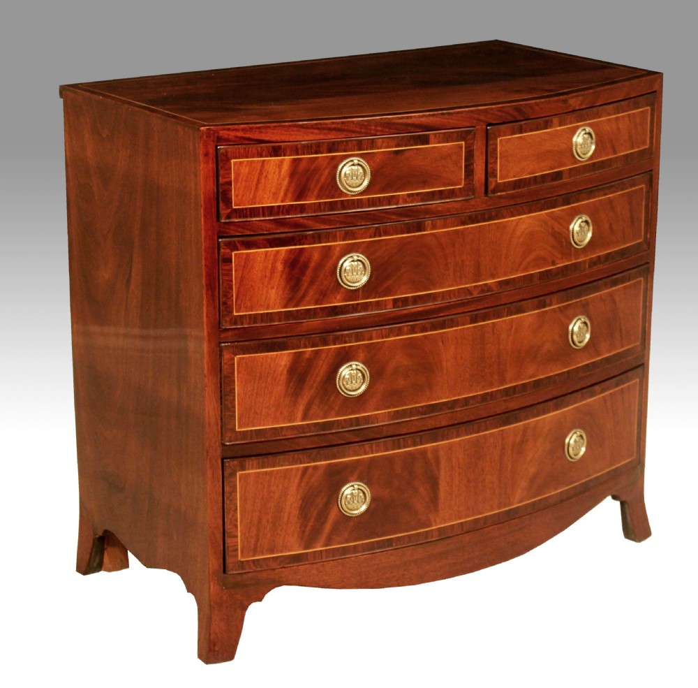 A Beautiful Edwardian Mahogany Inlaid Bow Fronted Chest