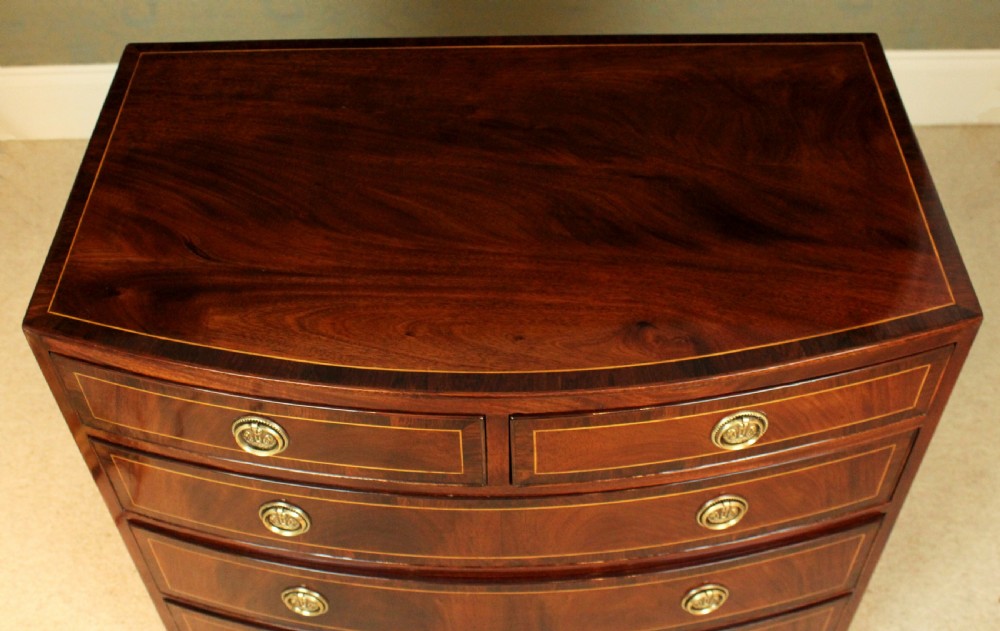 A Beautiful Edwardian Mahogany Inlaid Bow Fronted Chest View III