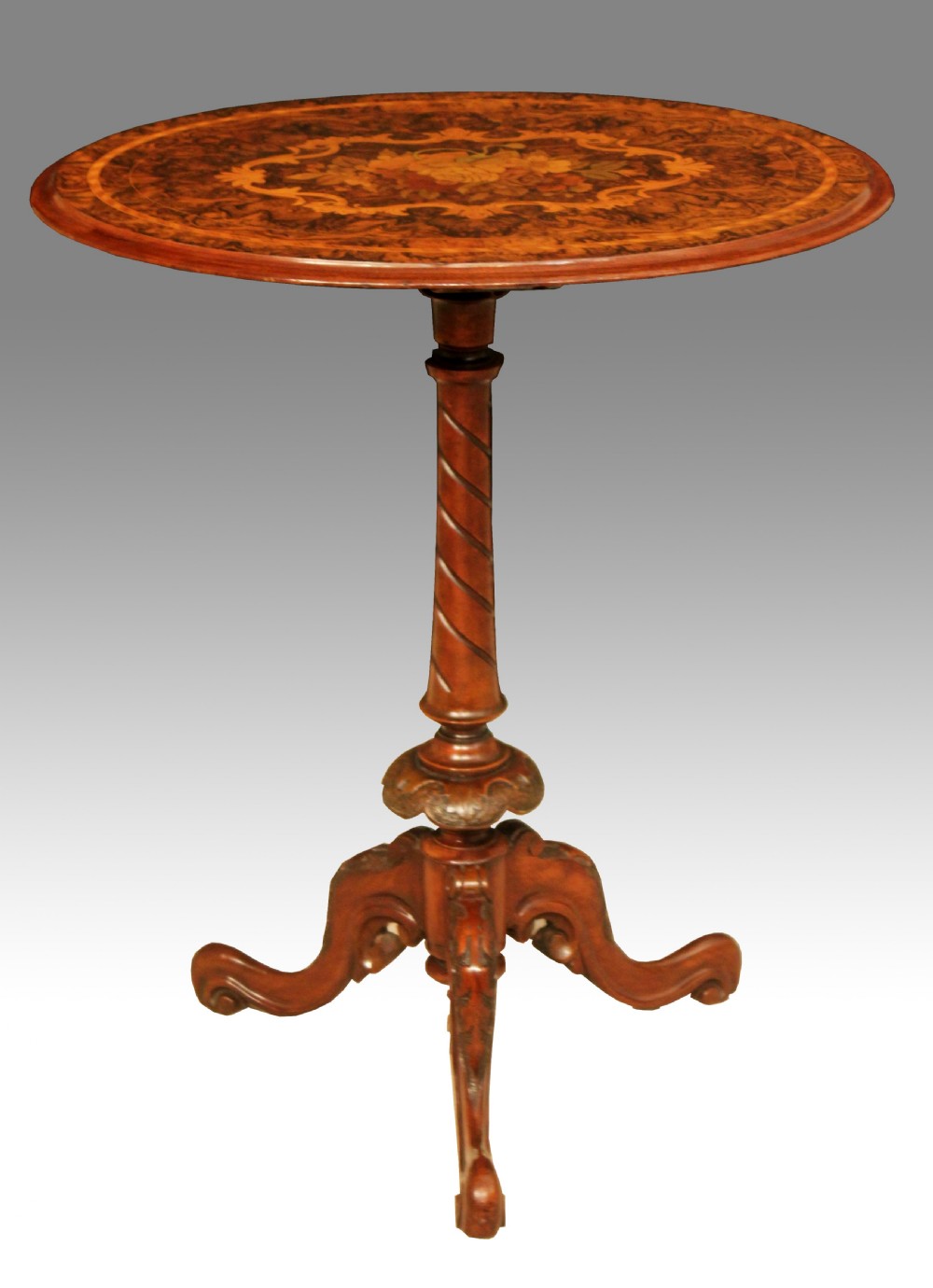 A Fine Victorian Burr Walnut Inlaid Oval Tripod Table