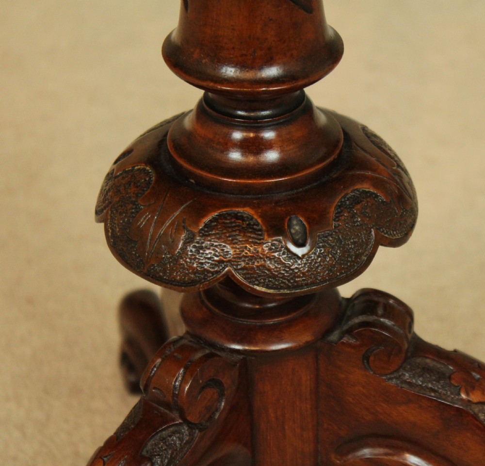 A Fine Victorian Burr Walnut Inlaid Oval Tripod Table View IV