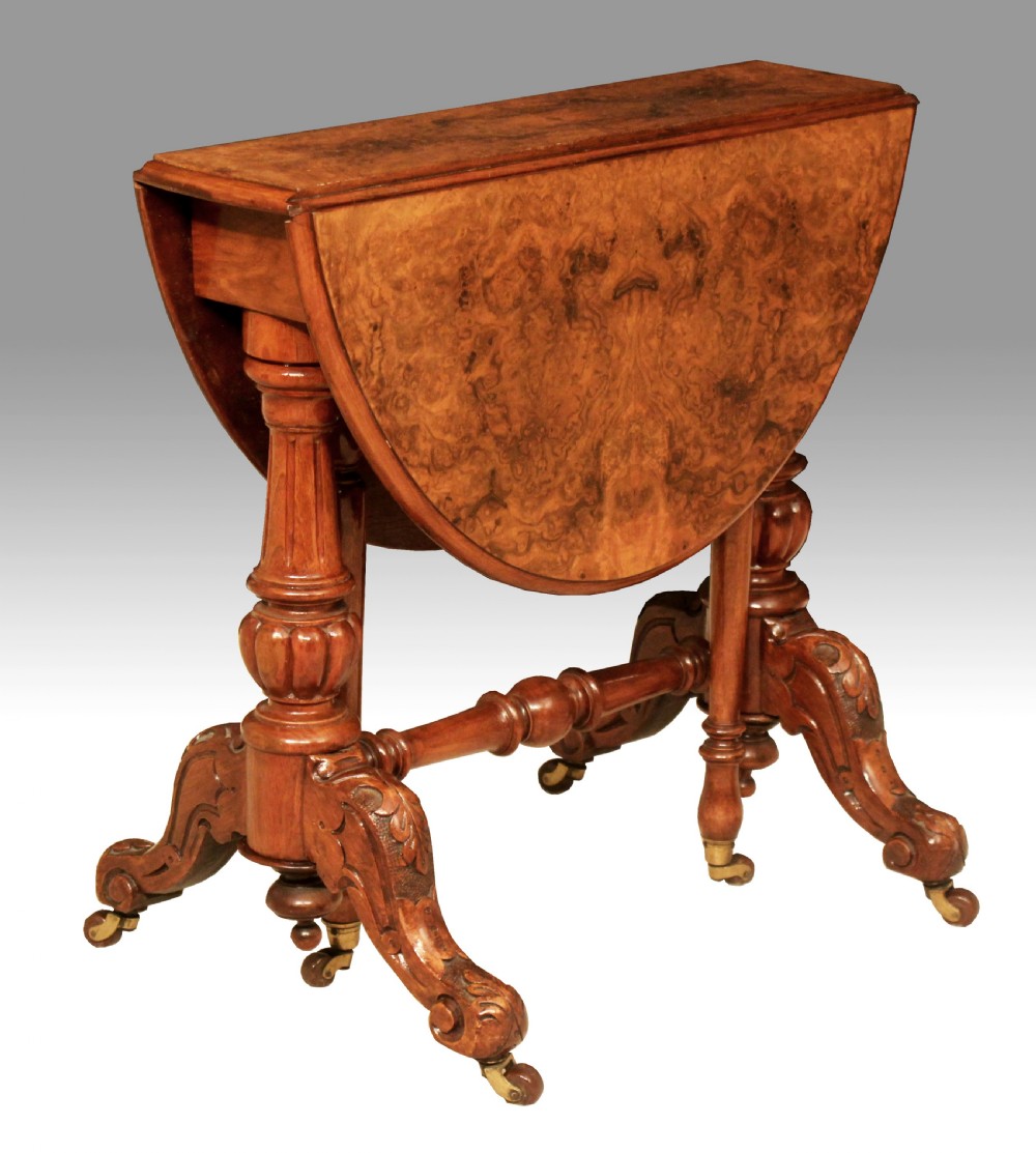 An Exquisite Victorian Burr Walnut Cabriole Leg Baby Sutherland Table