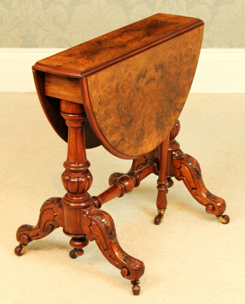 An Exquisite Victorian Burr Walnut Cabriole Leg Baby Sutherland Table View II