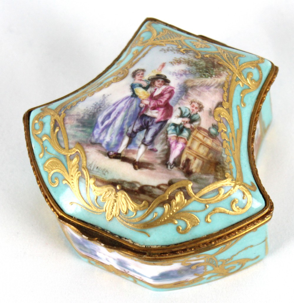 A Late 19th C. French Turquoise Ground Shield Shaped Small Box