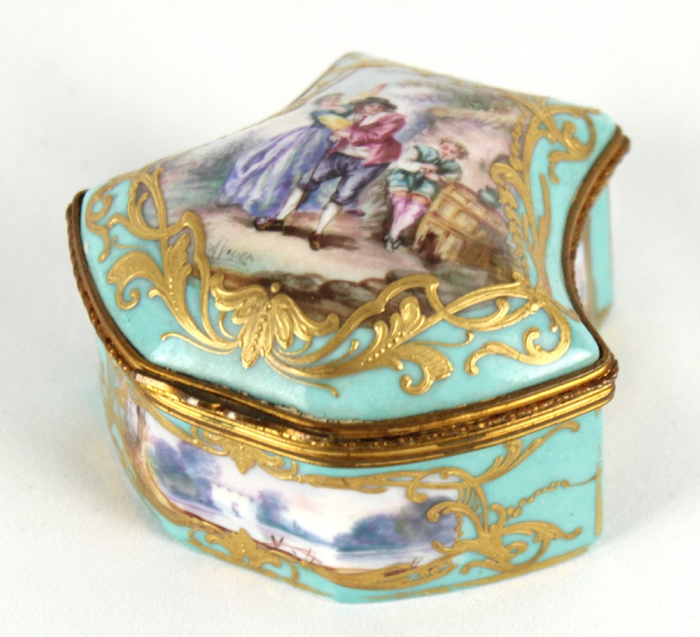 A Late 19th C. French Turquoise Ground Shield Shaped Small Box View II
