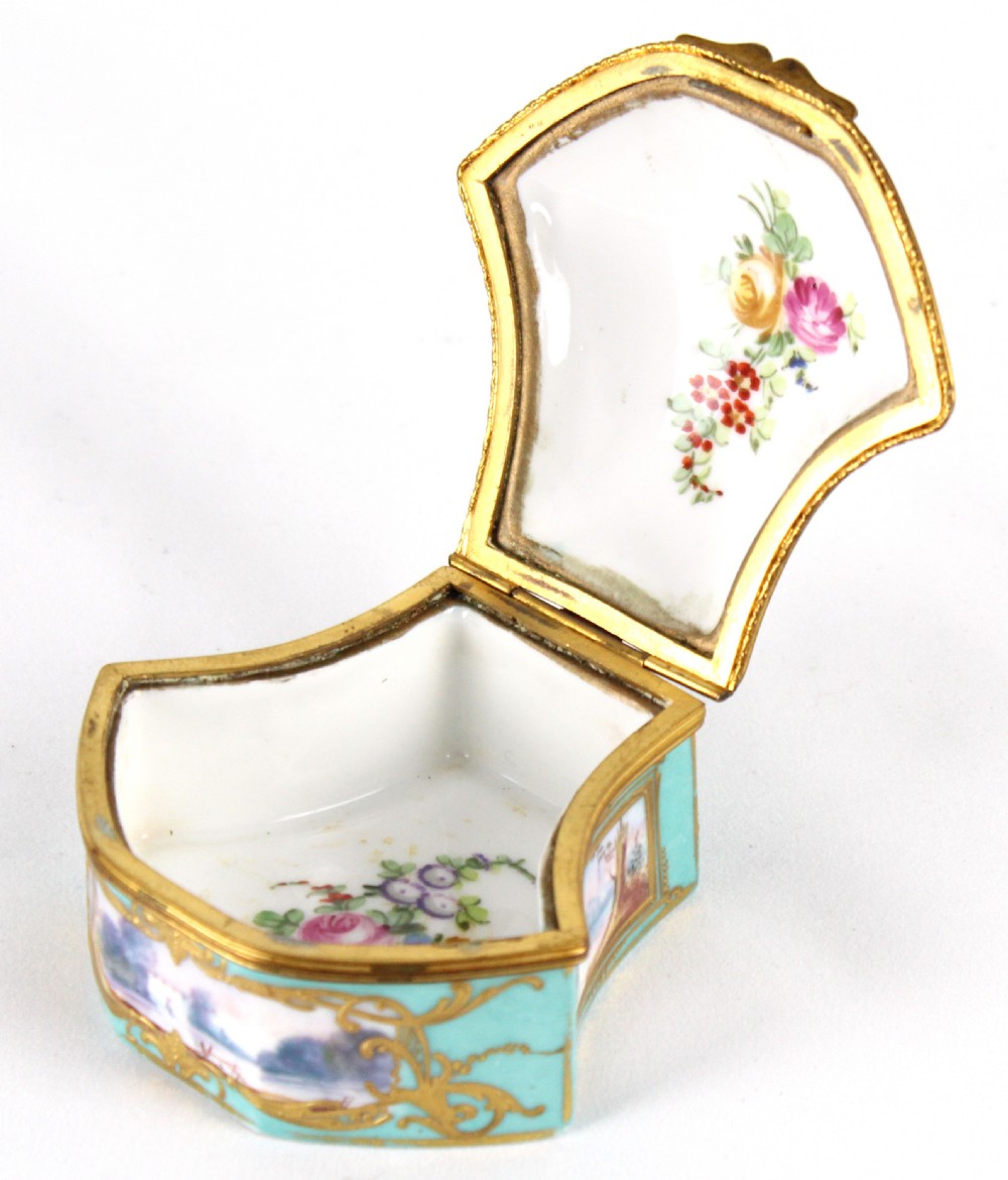 A Late 19th C. French Turquoise Ground Shield Shaped Small Box View III