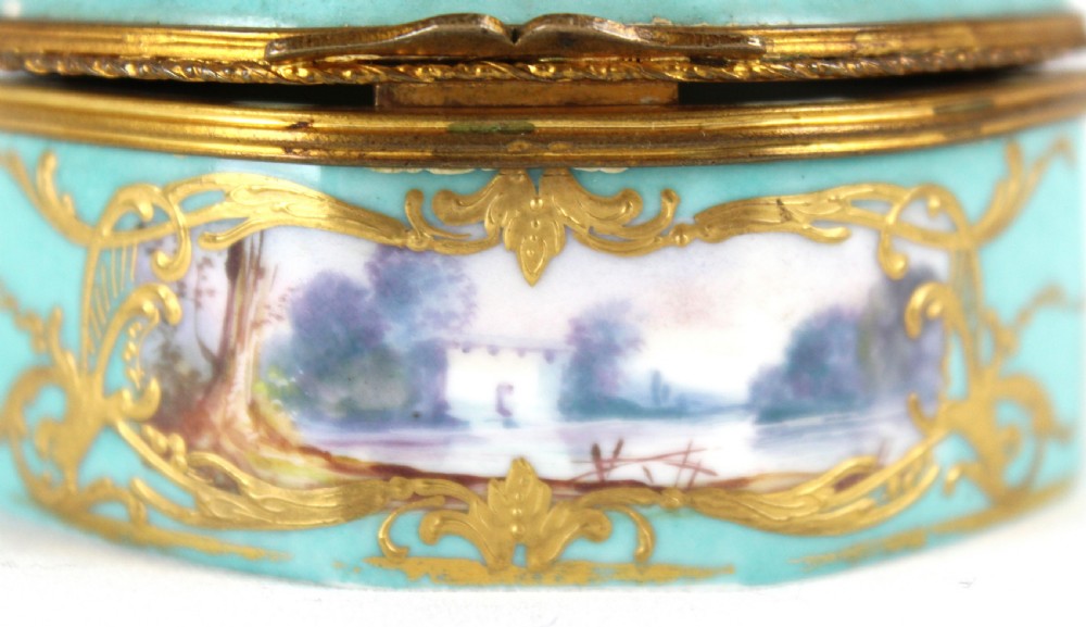 A Late 19th C. French Turquoise Ground Shield Shaped Small Box View VI