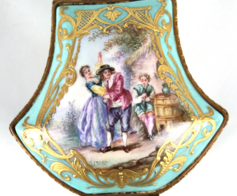 A Late 19th C. French Turquoise Ground Shield Shaped Small Box View VII