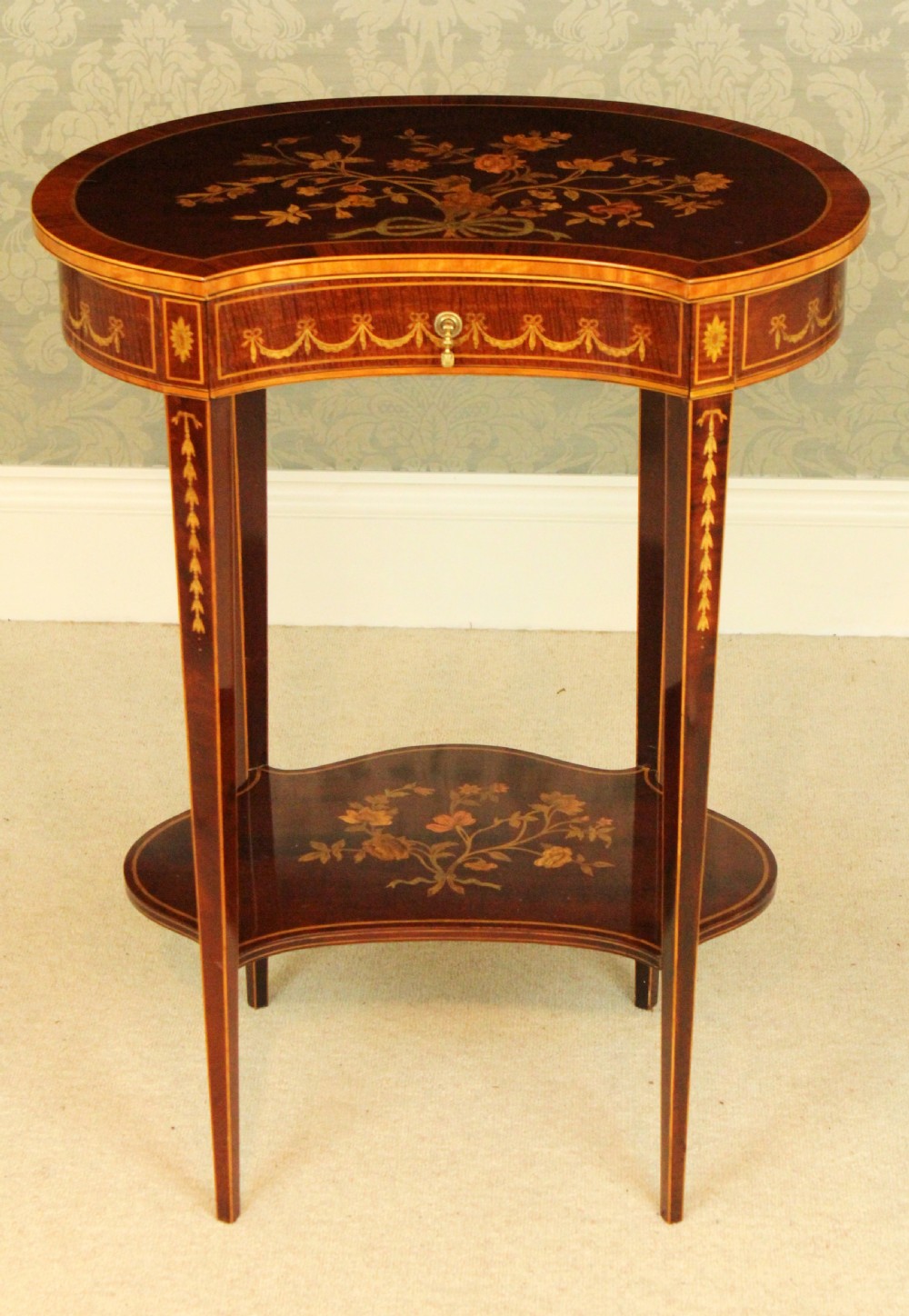 A Late Victorian Mahogany Inlaid Kidney Table
