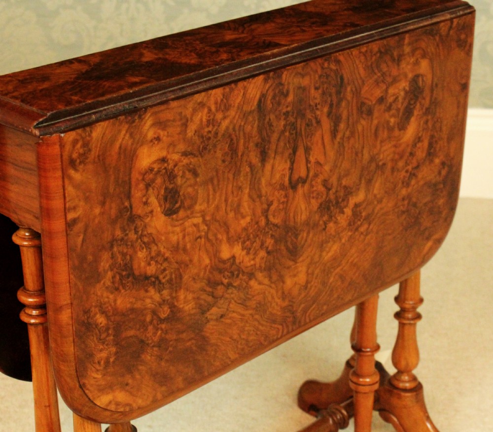 A Superb Victorian Burr Walnut D-Ended Baby Sutherland Table View IV