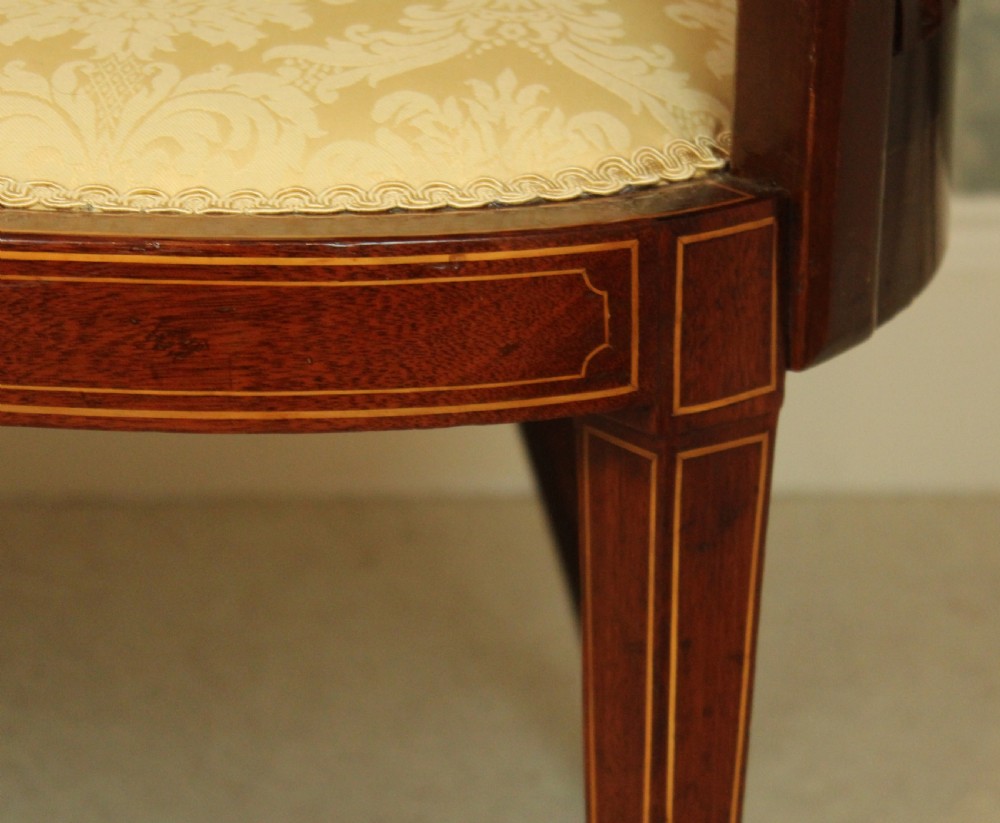 An Exquisite Late Victorian Mahogany Inlaid Upholstered Settee View V