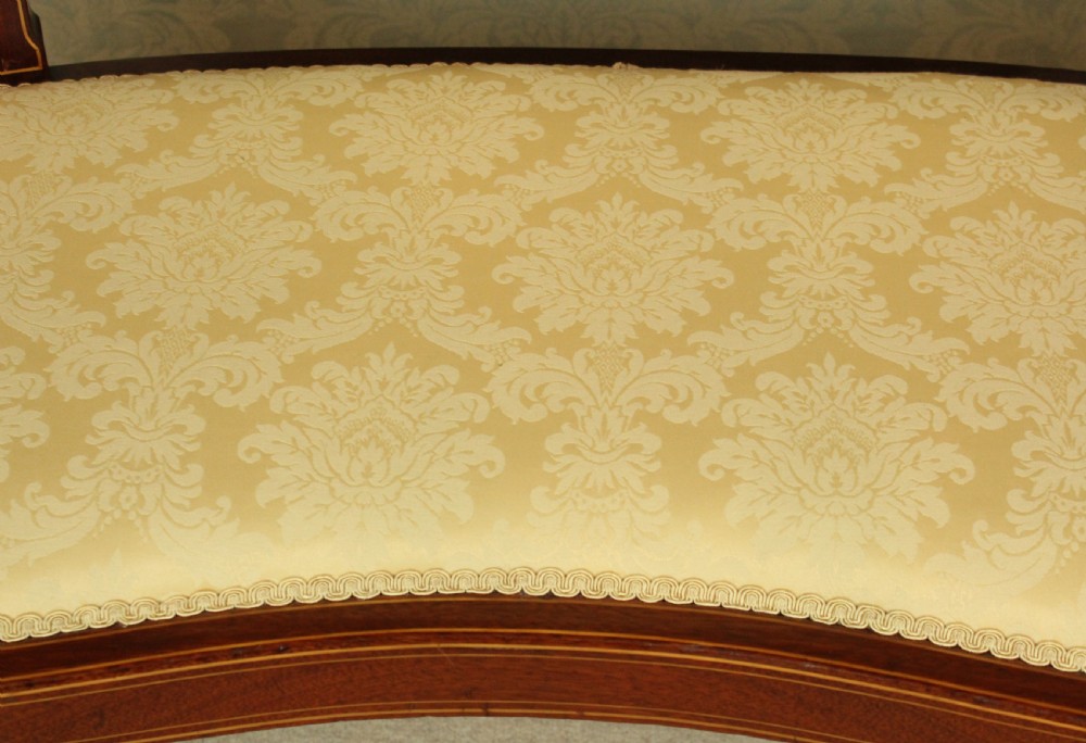 An Exquisite Late Victorian Mahogany Inlaid Upholstered Settee View VI