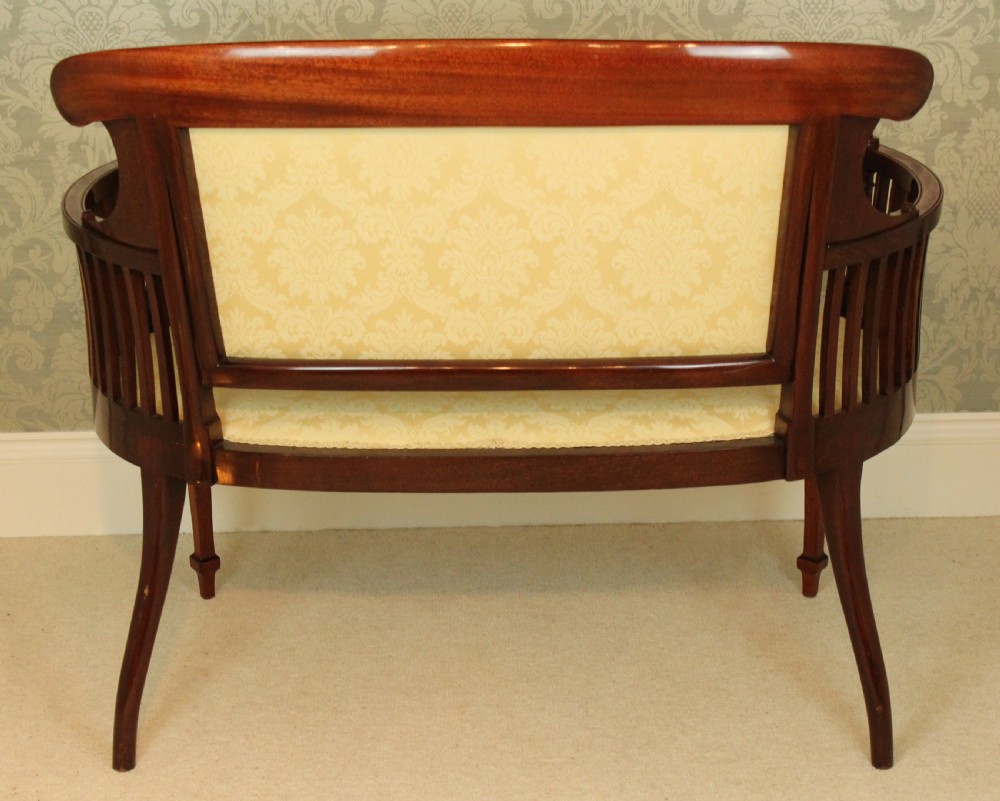 An Exquisite Late Victorian Mahogany Inlaid Upholstered Settee View VIII