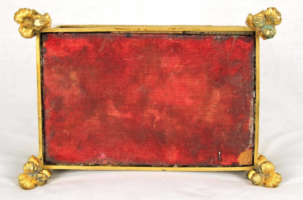 A Late 19th Century Italian Micro Mosaic and Ormolu box with red-lined interior. View VI