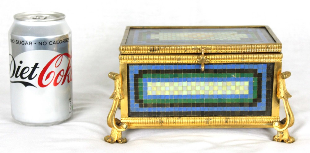 A Late 19th Century Italian Micro Mosaic and Ormolu box with red-lined interior. View VII