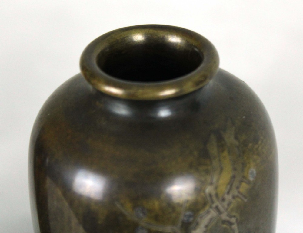 A Decorative Pair of Japanese Bronze Cockerel Vases View II