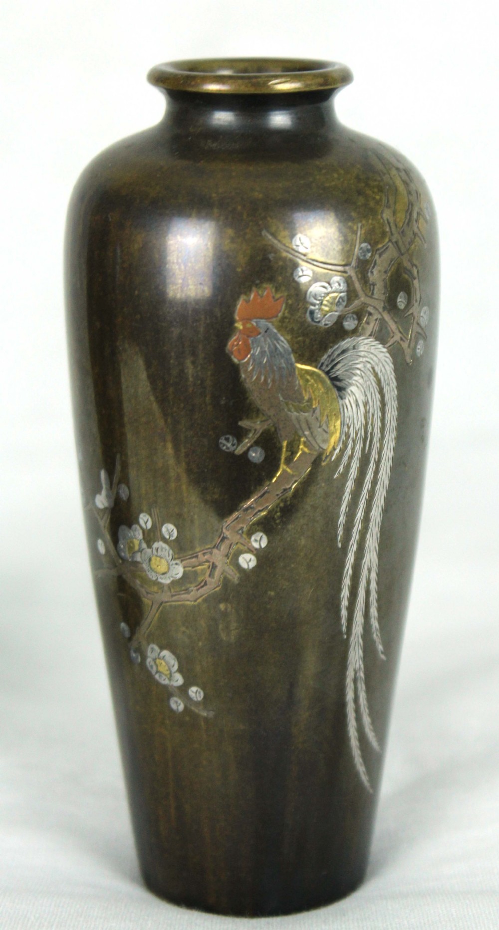 A Decorative Pair of Japanese Bronze Cockerel Vases View IV