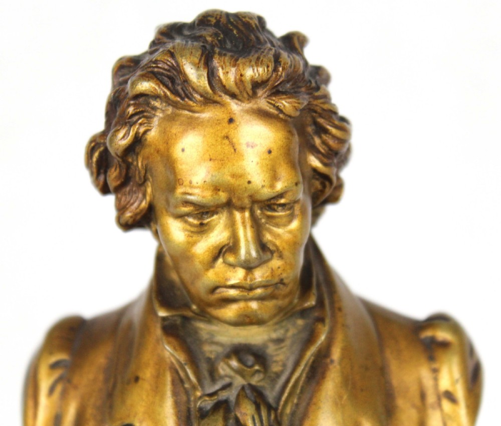 Late 19th Century french bronze bust of Mozart by Eugen. Bormel on black base. View II