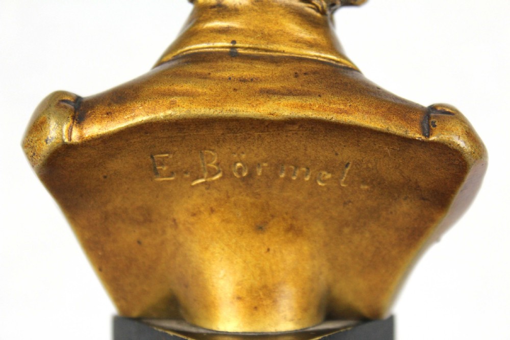 Late 19th Century french bronze bust of Mozart by Eugen. Bormel on black base. View VI