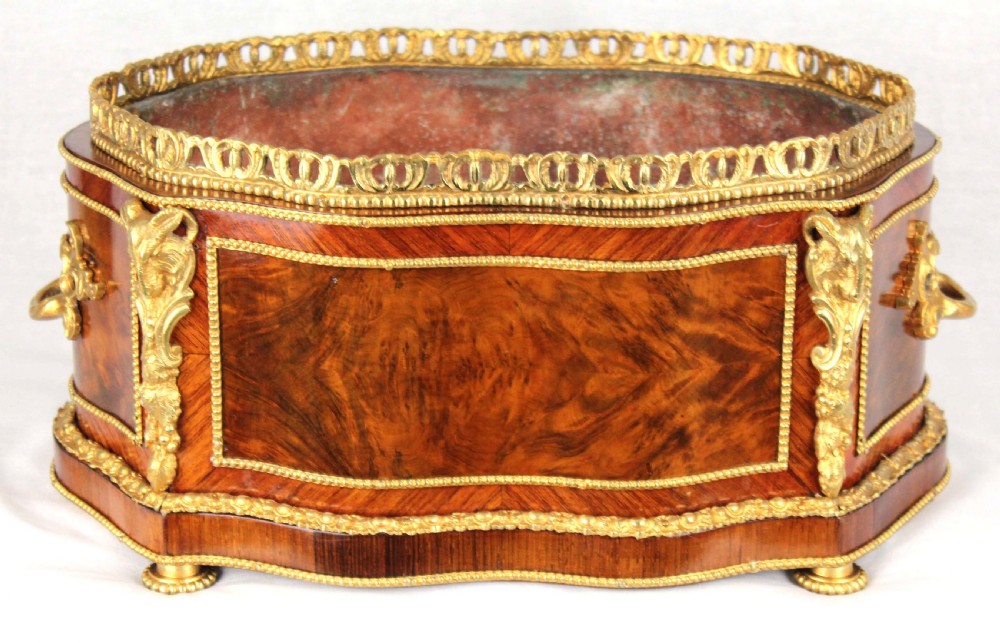 A fine Victorian Burr Walnut and Amboyna Ormolu mounted Table Top Jardinere.